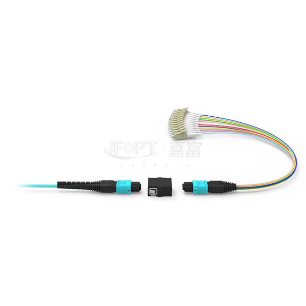 SENKO MPO LC Breakout Cable Low Loss Insertion Aqua/Beige Connector 850/1300nm 0.9mm Fiber Optic Patch Cord