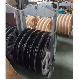 China Large Diameter Wheels Cable Pulley Block Transmission Conductor Triple Aluminum Sheaves on sale