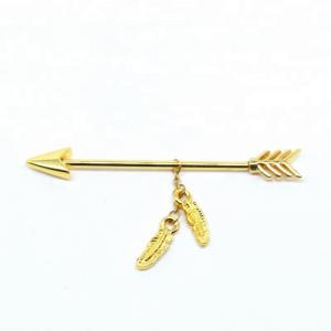 China Gold plated arrow industrial piercing bars with feather dangle wholesale