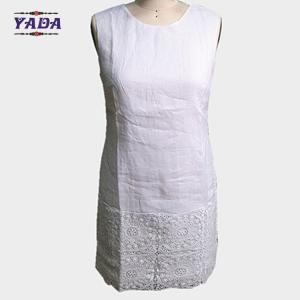 China Ladies summer sleeveless loose a line cotton ladies office lady formal dress with lace design wholesale