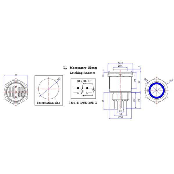 1NO1NC 5 Pin Metal Push Button Switches On Off Latching Function