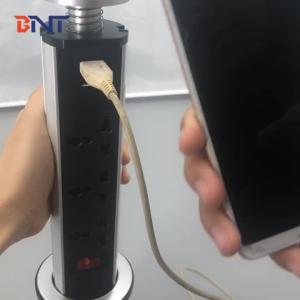 China BNT modular design aluminum alloy with EU power plug hidden table pop up outlet manual pulling up power outlet wholesale