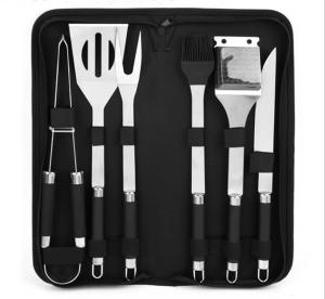 China BBQ Tools Set With Rollbag 6PCS Barbecue Tool With Soft Handle Black Color For Outdoor Tool wholesale
