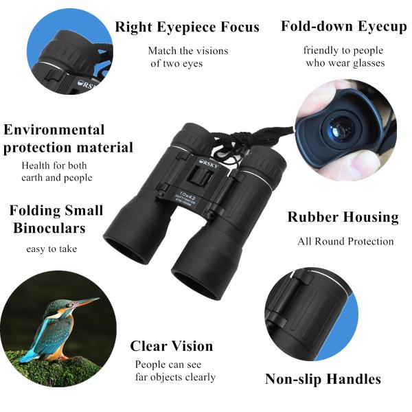 Long Range 10x42 Compact Folding Binoculars Light Weight For Outdoor Activities