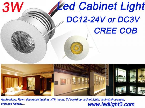 Quality Mini 3W Led Cabinet Light Indoor Showcase KTV Rooms lighting DC12V CREE COB Led Lamp for sale