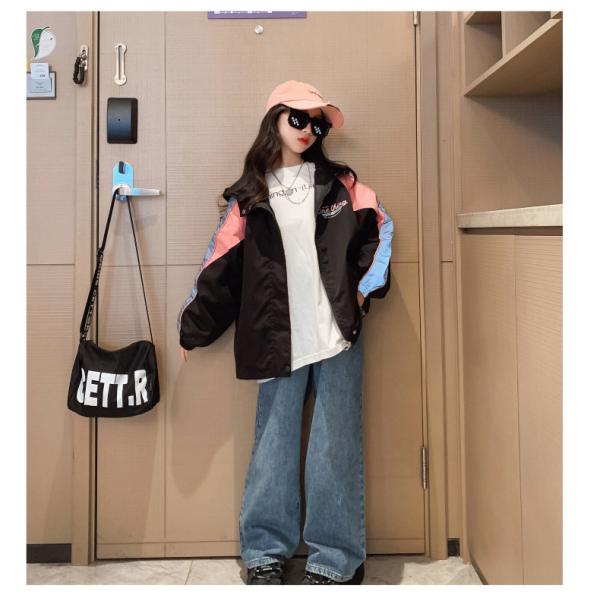 Black Monogrammed Print Childrens Spring Clothes Aged 4-16 Girls Hoodie Jacket