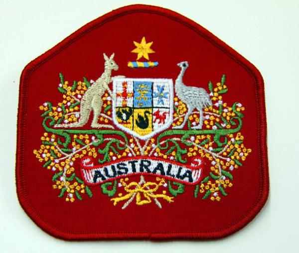 Quality Twill Fabric Custom Logo Merrow Edges Backing Glue Embroidered Patches for sale