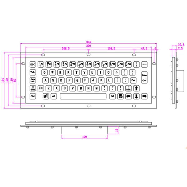 65 Keys PS2 Waterproof IP65 Wired Industrial Keyboard 5VDC