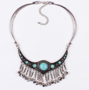 China Miao silver plated antique silver necklace turquoise necklace wholesale bells wholesale