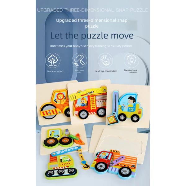 Wooden Vehicle Puzzle Baby DIY Education Development Toy Montessori Color Shape Learning