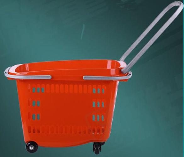 Quality Portable Rolling Shopping Baskets With Handles , Wear Resistance Basket With Wheels For Grocery for sale