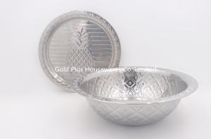 32cm Cookware metal steel safe salad bowl big round deep mixing basin with pattern lid