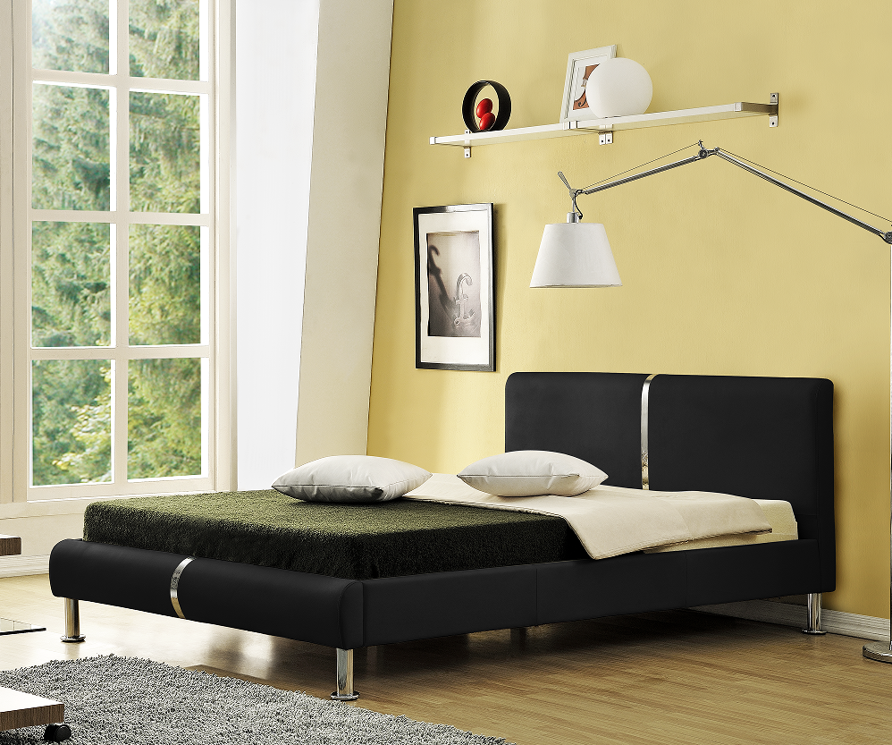 EN1725 Upholstered Bed Frame PU Leather Plywood With Steel Legs