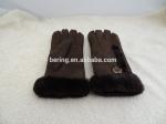 Women soft fashion double face fur lined leather gloves ladies lamb fur gloves
