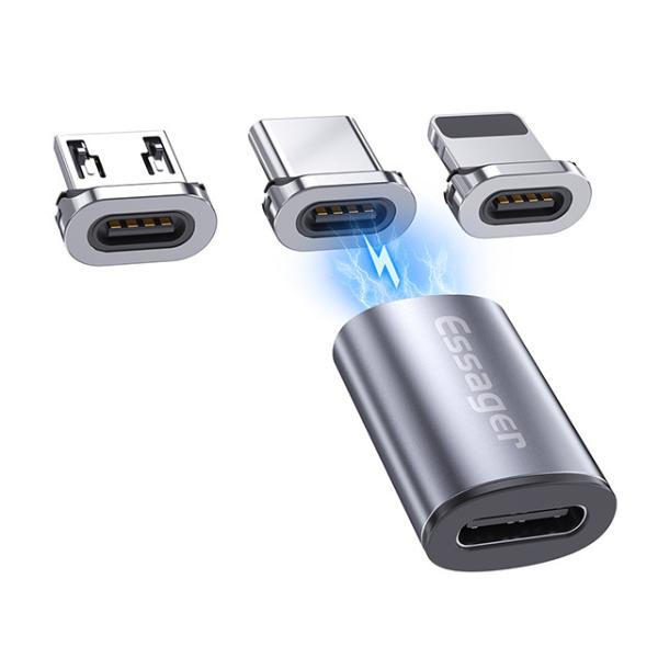 Quality Essager Mini Magnetic Type C Female to Micro USB Type C Quick Charge Data Transmission Adaptor OTG Adapter for sale