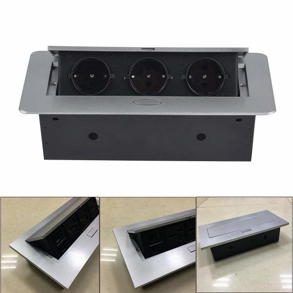 Quality Silver color Pop-Up desktop power socket outlet for furniture table /hotel project pop up socket for sale