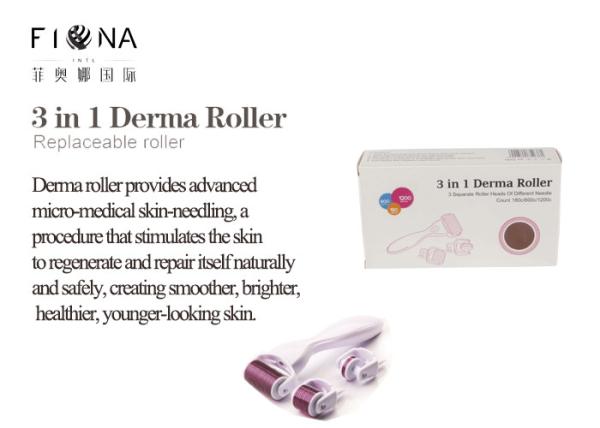Quality Amazon Hot Selling Titanium DRS 3 in 1 Derma Roller With 3 Separate Roller Heads Different Needle Count 180/600/1200 for sale