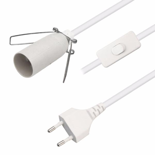 Quality 6ft European 2 Prong AC Power Extension Cord E12 Set with Wire Clip and Edison Lamp Socket for sale
