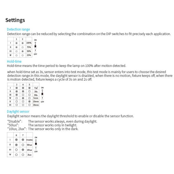 DIP Switch High Bay Motion Sensor 1-10v Dimming HNS203HB 12m Mounting