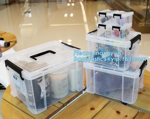 Quality eco-friendly transparent plastic container multipurpose storage box for home, Clear Box with a White Lid and Black Latch for sale