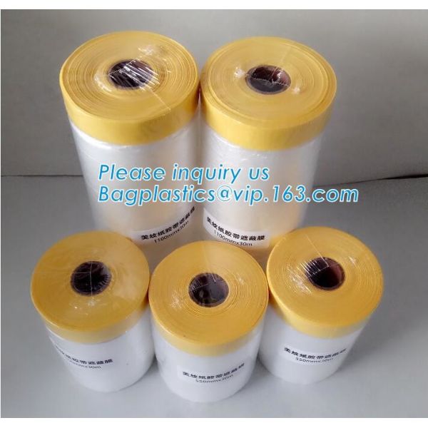 Pre-tapd paint masking film HDPE,Car paint repair masking film with tape, Hot sell masking film with adhesive tape, PAC