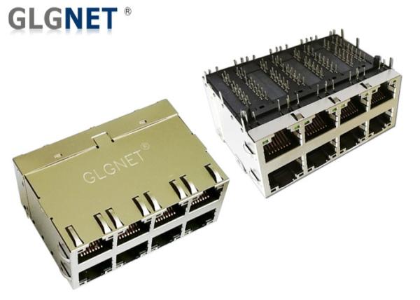 Quality 2 X 4 Stacked Ethernet 10G Rj45 Connector30 U" Gold Plating Through Hole Mount for sale
