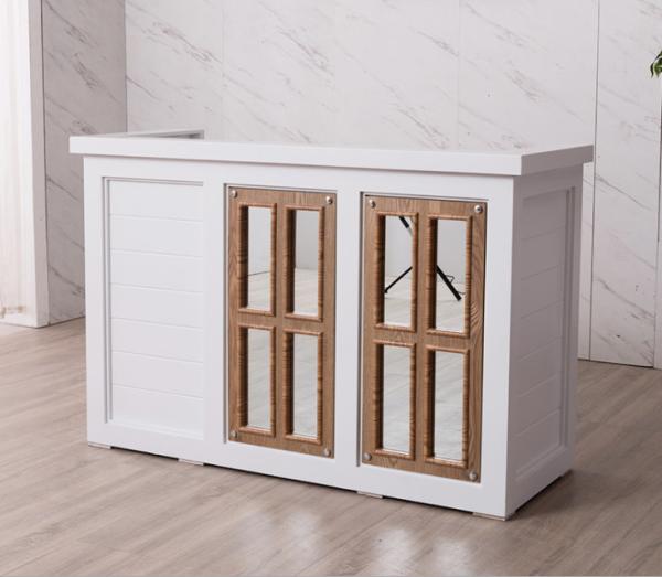 Quality Nordic Design White Reception Desk With Display Case Mirror Customized Size for sale
