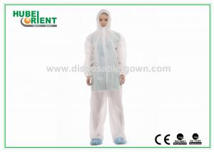 China Protective White Non-Woven/SMS/PP+PE Disposable Use Coverall With Hood And Zip Closure For Lab wholesale