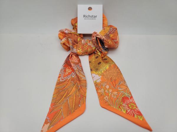 Quality Orange Style Hair Scrunchies With Ribbon In Various Patterns For Various Occasions for sale