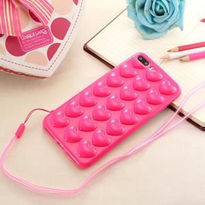 Clear Soft TPU 3D Love Heart Pattern Cell Phone Case Back Cover for iPhone7 7 Plus 6 6s Plus with Lanyard