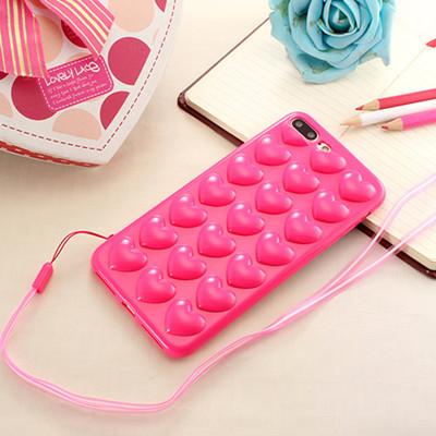 Quality Clear Soft TPU 3D Love Heart Pattern Cell Phone Case Back Cover for iPhone7 7 Plus 6 6s Plus with Lanyard for sale