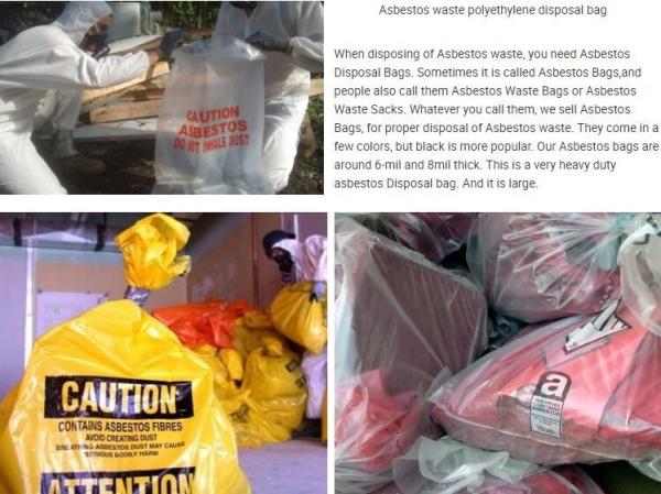 polyethylene disposal asbestos bag 33" X 50" X 6mil, Asbestos waste polyethylene disposal bag, Disposal Plastic Bag for