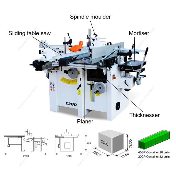 0-2kW 5 in 1 Combined Sliding Panel Saw Spindle Moulder Table Woodworking Planer Machine