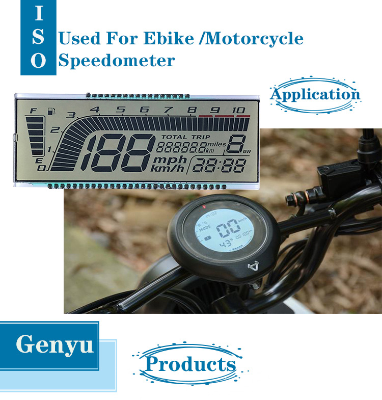 HTN Custom E-bike LCD Display Monochrome 46 Pin Transflective 7 Segment LCD Screen with 6 O'clock Viewing Angle