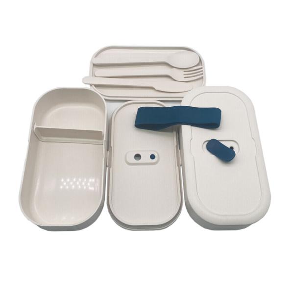 Rectangle BPA Free Eco Custom Logo Plastic Storage Bento Box with Cutlery and Movable Divider