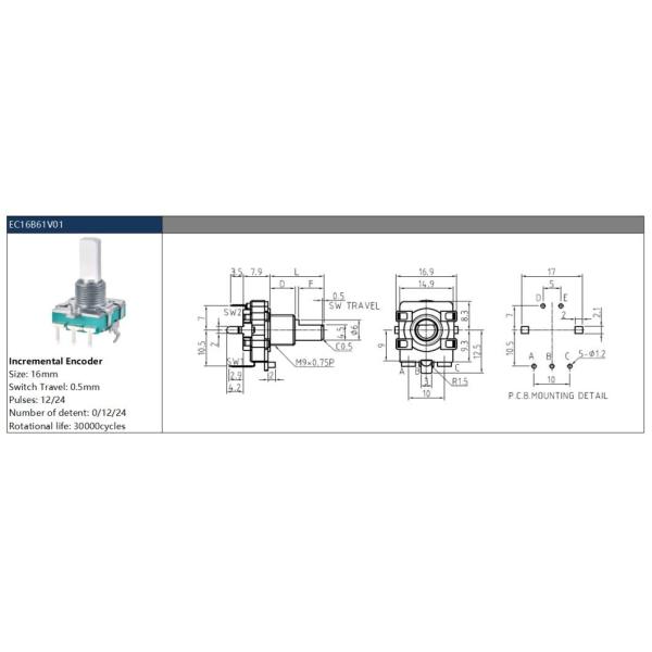 16mm Incremental Rotary Encoder for Audio Equipment Household Appliance