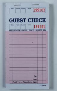 CT-S3616 Single part White US Guest Check with Sequential Numbering English and Numbered