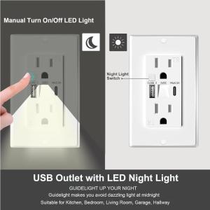 Plastic Eletrical USB Power Socket 15A 125V With Night Light