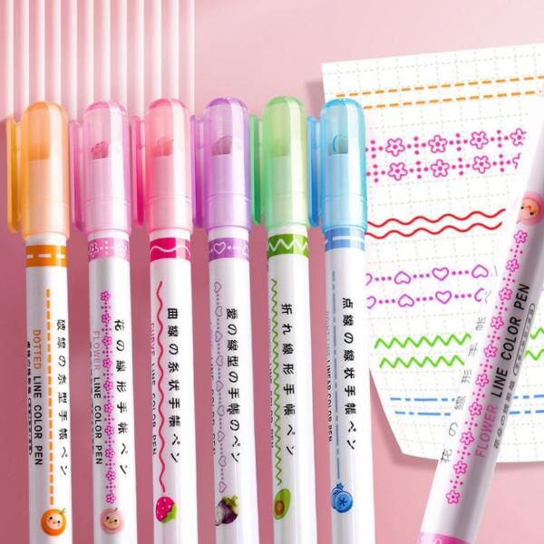 Quality Colorful Pattern Shape Linear Curve Highlighter Pens For Handbook Journals Notes for sale