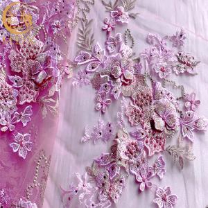 China Bridesmaid Dress 3D Flower Lace Fabric With Beads Embroidered wholesale