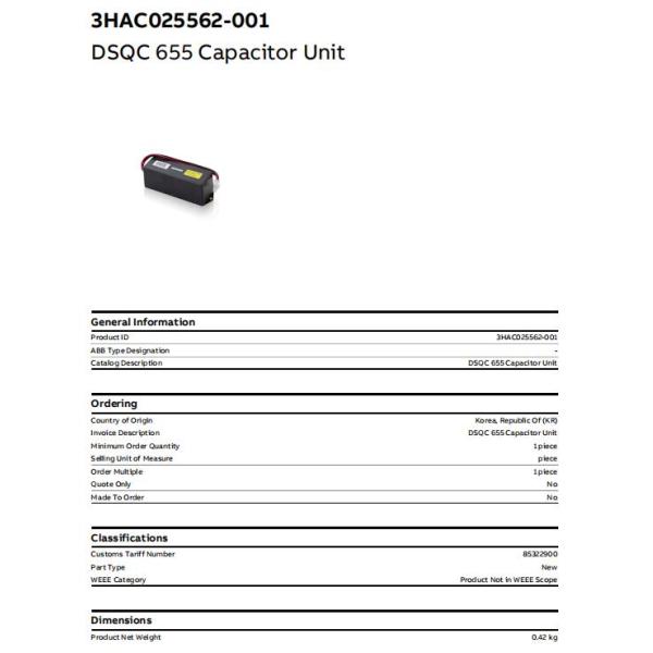 DSQC655 3HAC025562-001 ABB Capacitor Unit