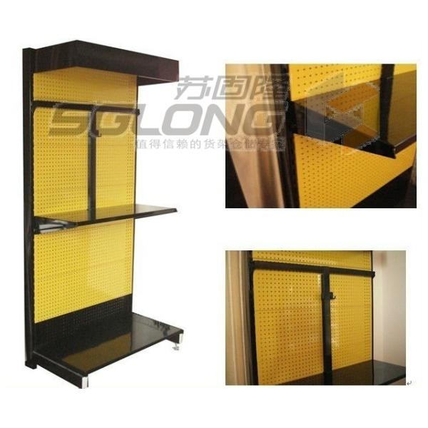 Lighting Box Header Supermarket Display Racks , Metal Shop Shelving Perforated Back