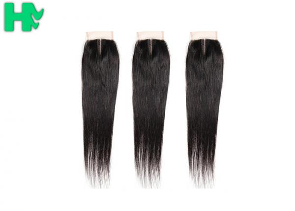 4*4 Free Middle Three Part Human Hair Closure , Peruvian Straight Hair With Closure