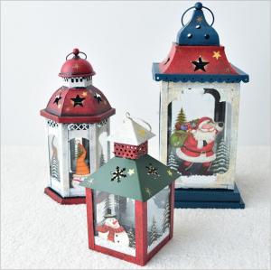 China European Vintage Iron Art Home Courtyard Santa Claus Snowman Christmas lantern Candle Holder Decoration on sale
