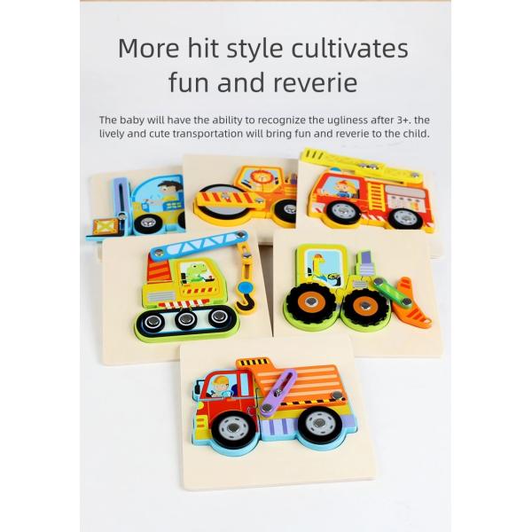 Wooden Vehicle Puzzle Baby DIY Education Development Toy Montessori Color Shape Learning