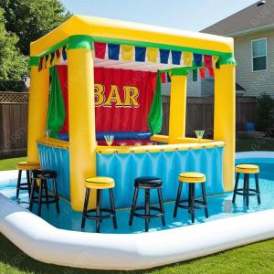 China Floating Inflatable Pool Bar With Seats For Adult Water Pool Pub Inflatable Pool Bar With Island on sale