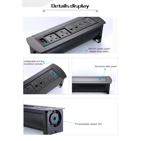 Multimedia Furniture Recessed Power Strip UK Plug Socket For Meeting Table