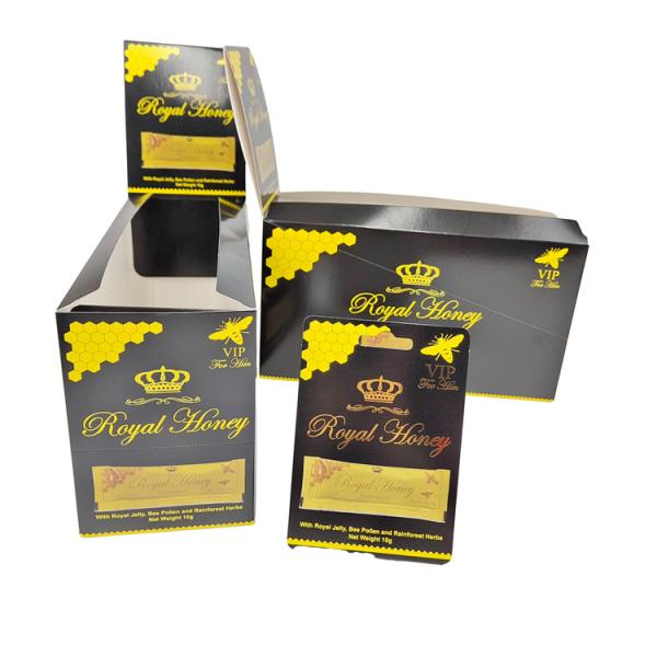 Quality Empty! High Level Custom Printing Display Paper Box Paper Cards Glossy Black Surface   Paper Box For Royal Honey Packa for sale