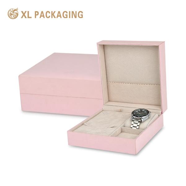 Custom Logo Flip-Top Watch Box With Lychee Texture Faux Leather Paper for Jewelry and Watch Gift Packaging