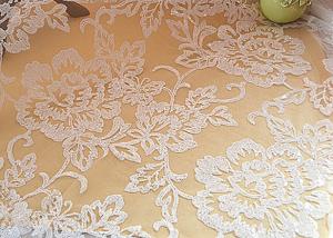 China Embroidered Floral Sequin Netting Fabric , Sequin Tulle Fabric For Ivory Wedding Dresses wholesale
